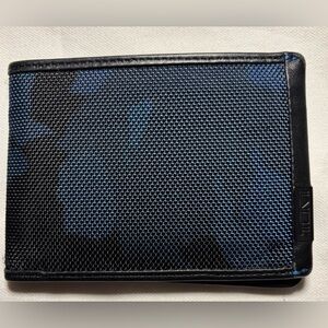 Tumi Black and Navy Slim Card Case with Leather Trim